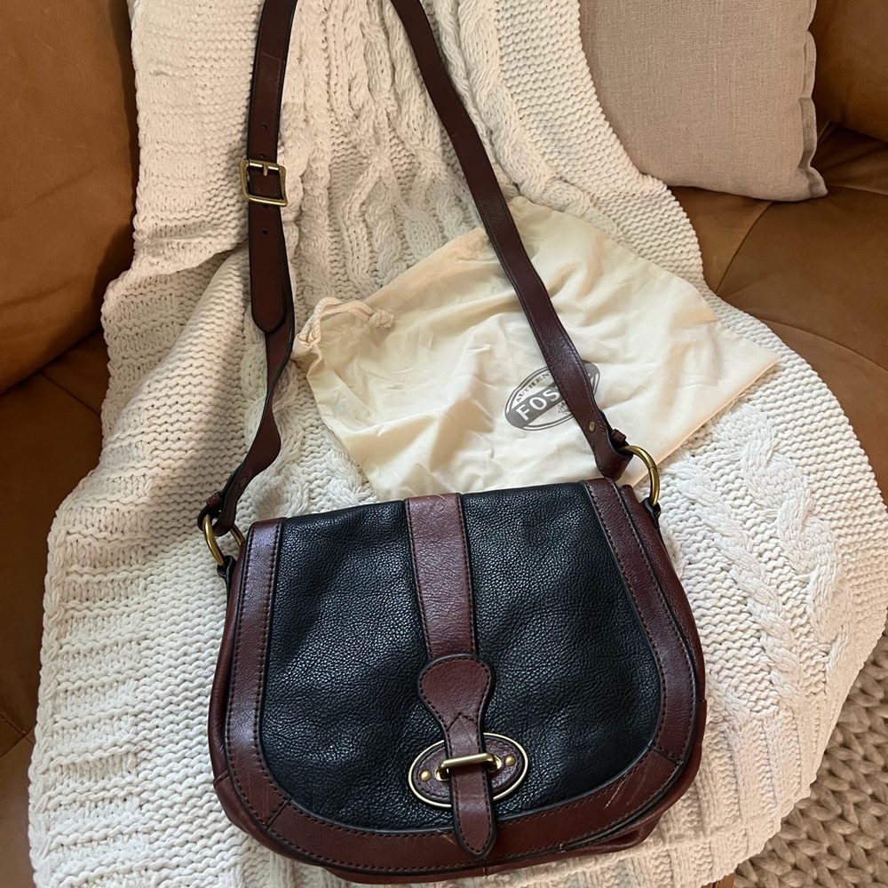 Fossil Vintage Leather Front Flap Messenger Crossbody Bag - Saddle Bag